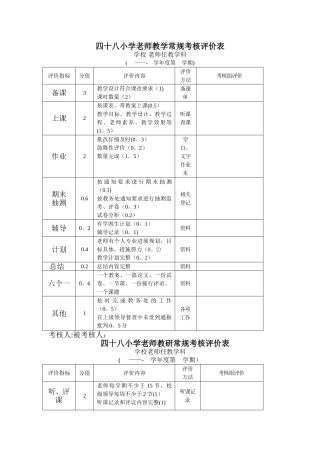 教师教学常规考核评价表