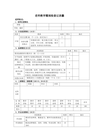 教师教学常规检查记录表