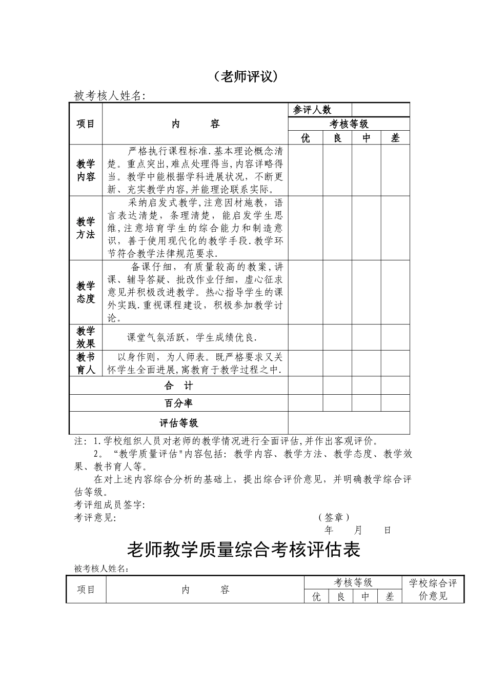 教师教学质量评估考核表_第2页