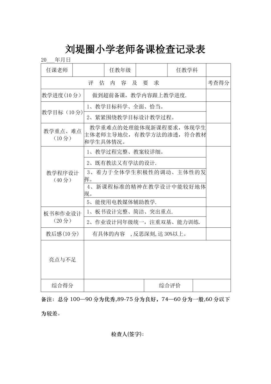 教师教案、作业检查记录表_第1页
