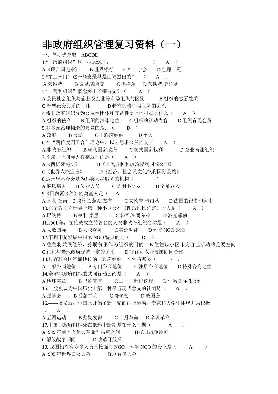 2025年自考非政府组织管理复习资料_第1页