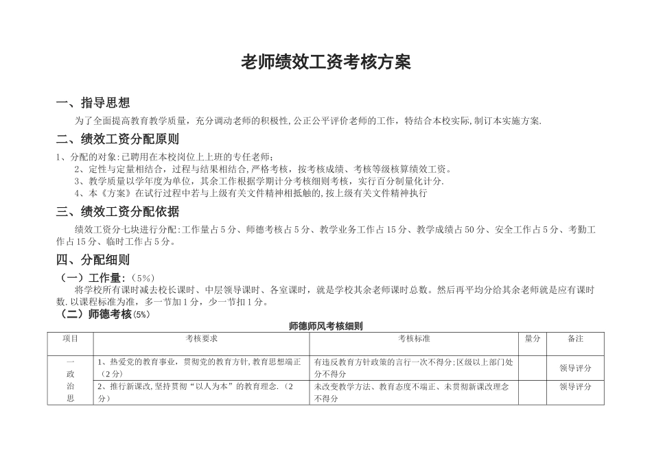 教师绩效工资考核方案_第1页