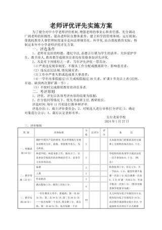 教师评优评先方案