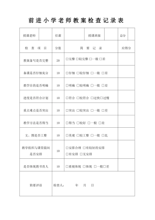 教案、作业、记录检查记录表