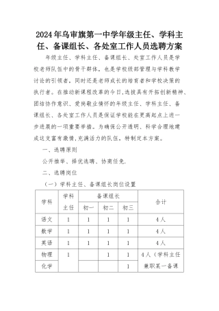 教研组长聘任方案