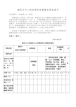 教职工健康监测表-样表