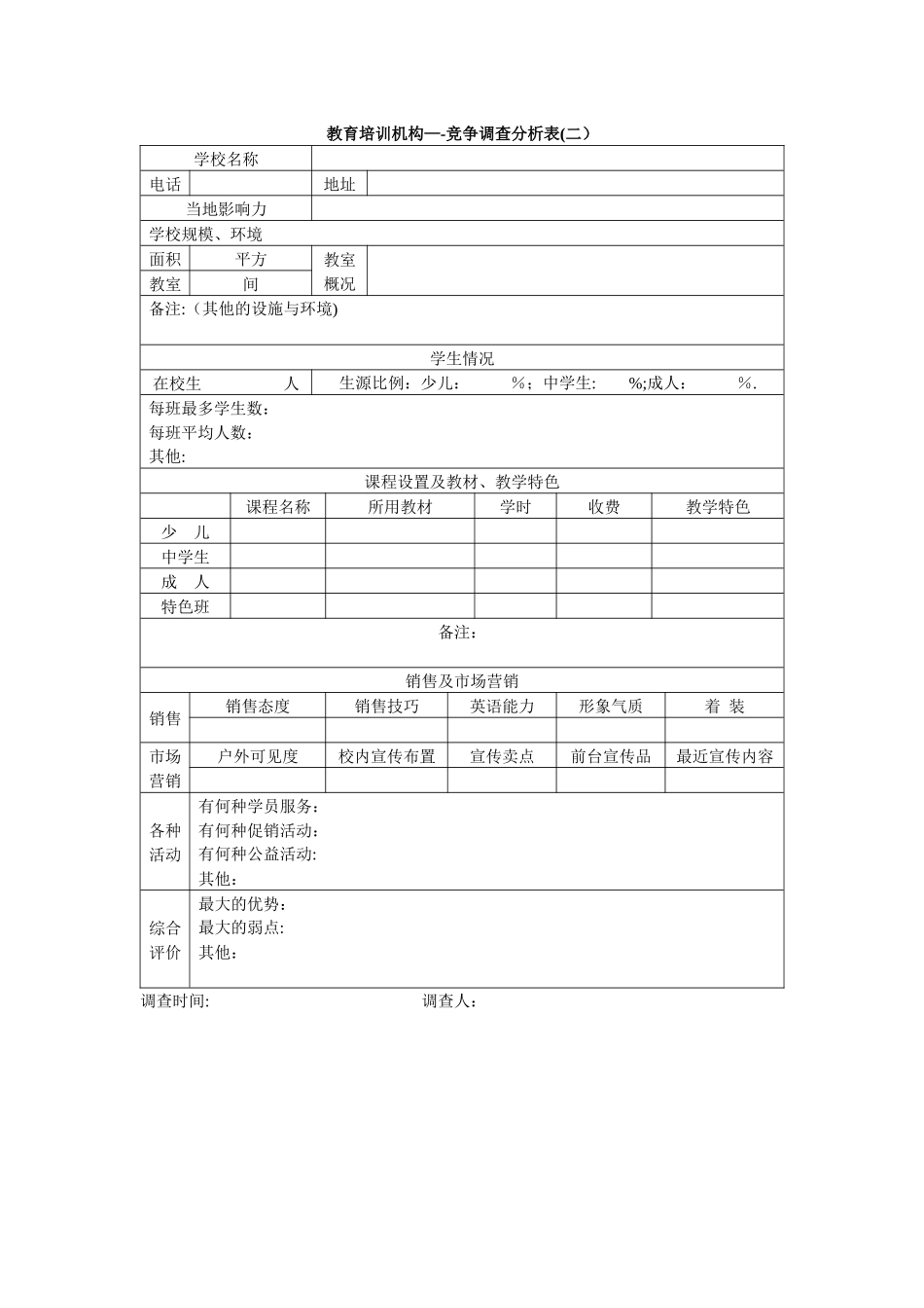 教育培训机构——竞品调查分析表_第2页