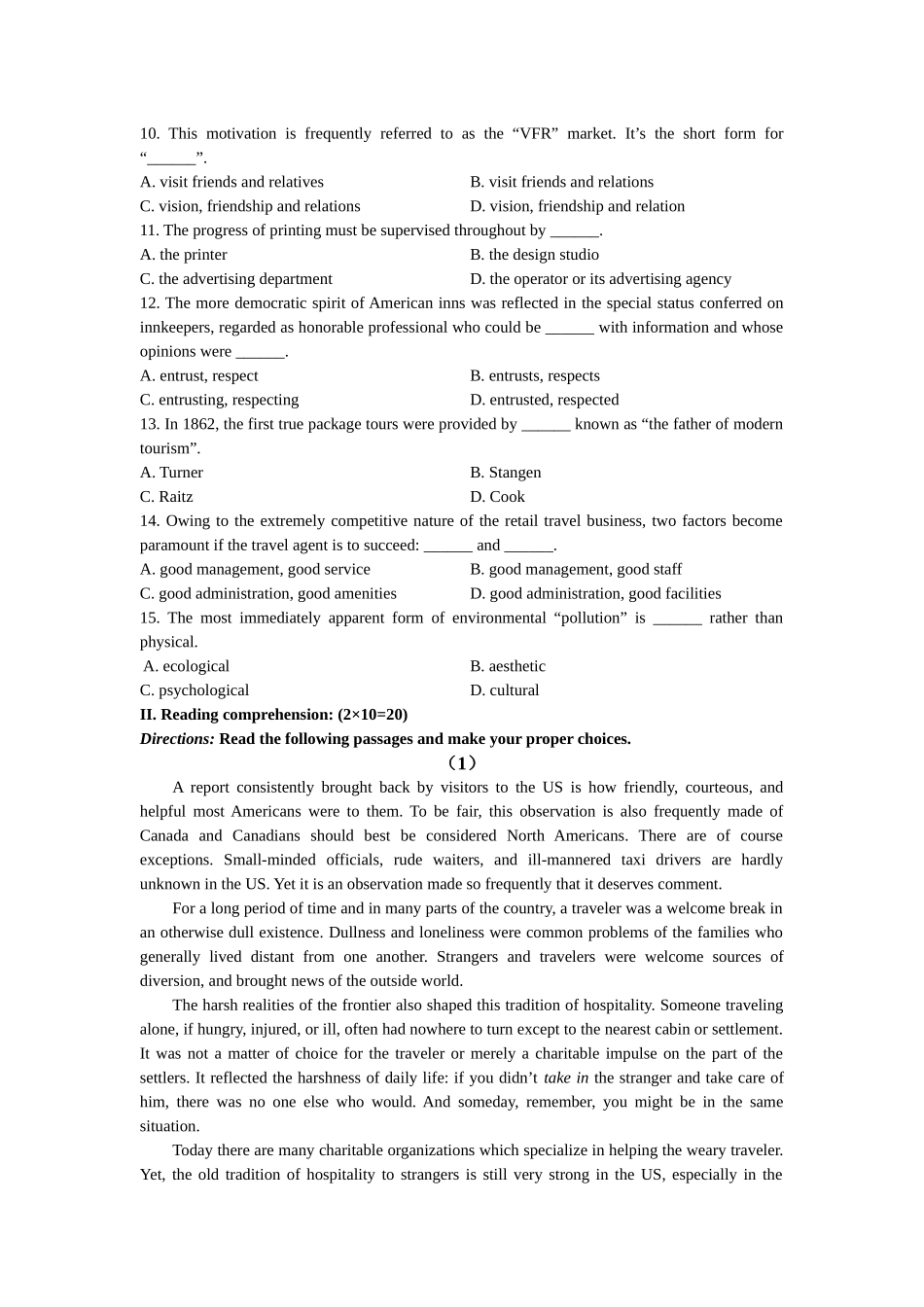 2025年自考旅游英语选读试题_第2页