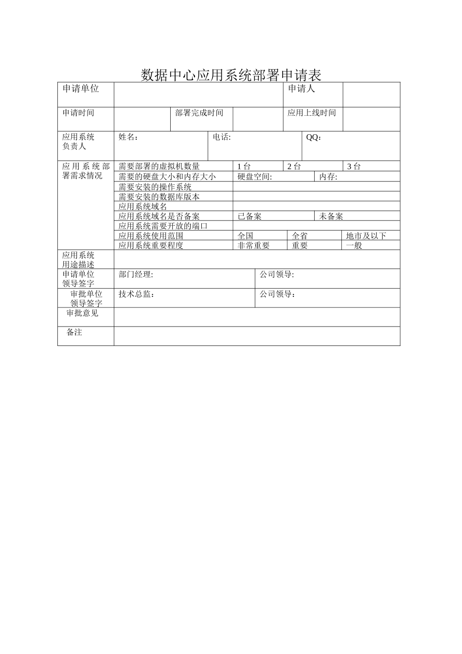 数据中心应用系统部署申请表V1.0_第1页