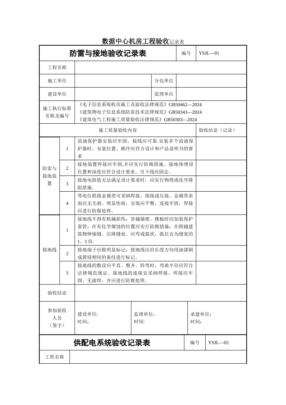 数据中心机房工程验收记录表_第1页