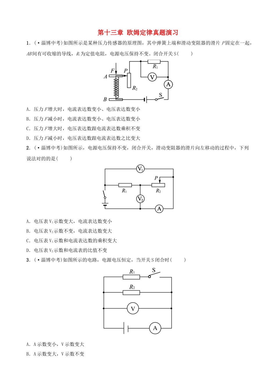 2025年淄博专版中考物理第十三章欧姆定律真题演练_第1页