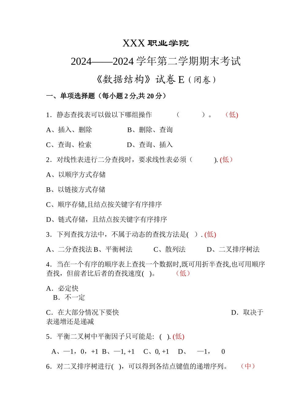 数据结构总结试题5_第1页