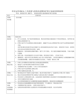 整体护理计划PDCA成效实例