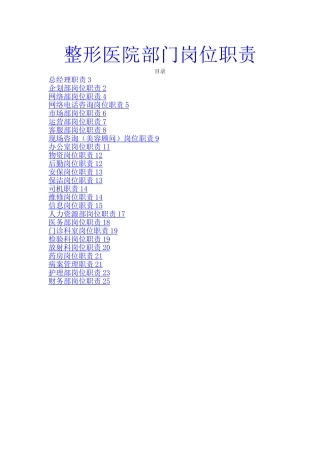 整形医院各部门岗位职责