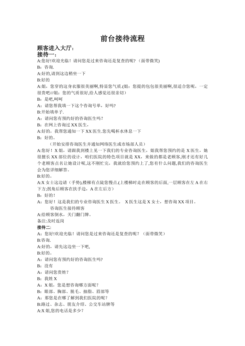 整形医院前台接待流程和话术_第1页