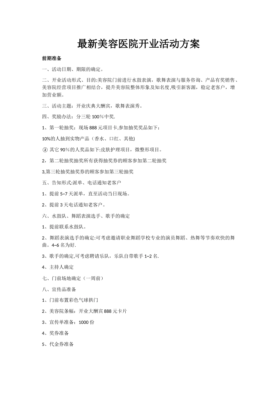 整形院开业活动方案_第1页