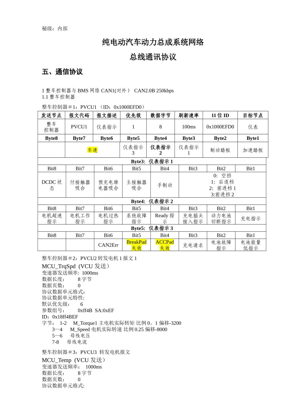 整车控制器和电机控制器通讯协议_第1页