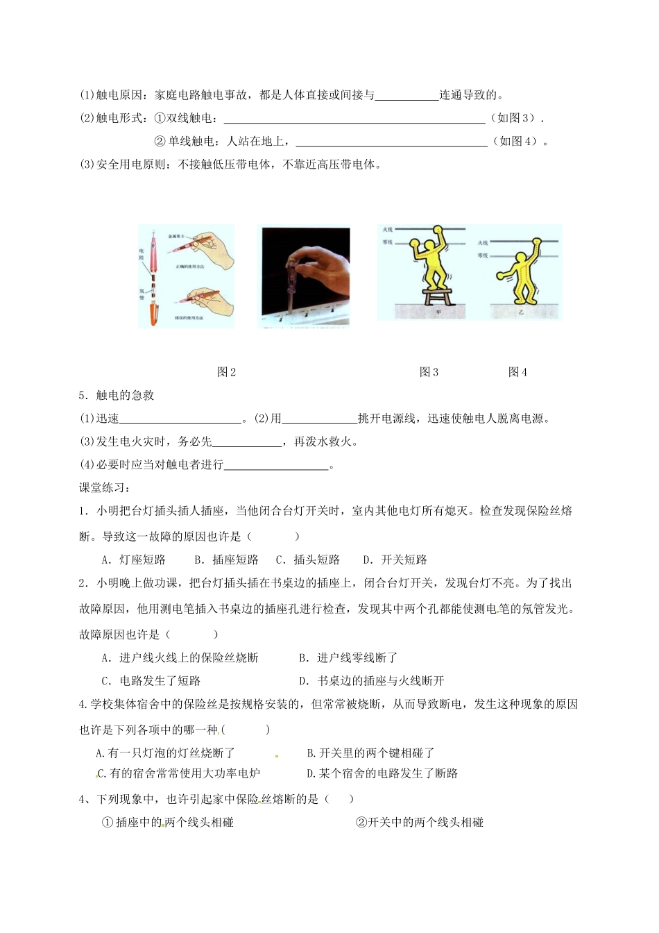 2025年辽宁省鞍山市九年级物理全册生活用电学案1无答案新版新人教版_第2页
