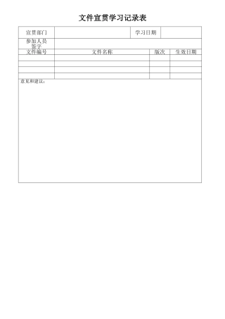 文件宣贯学习记录表