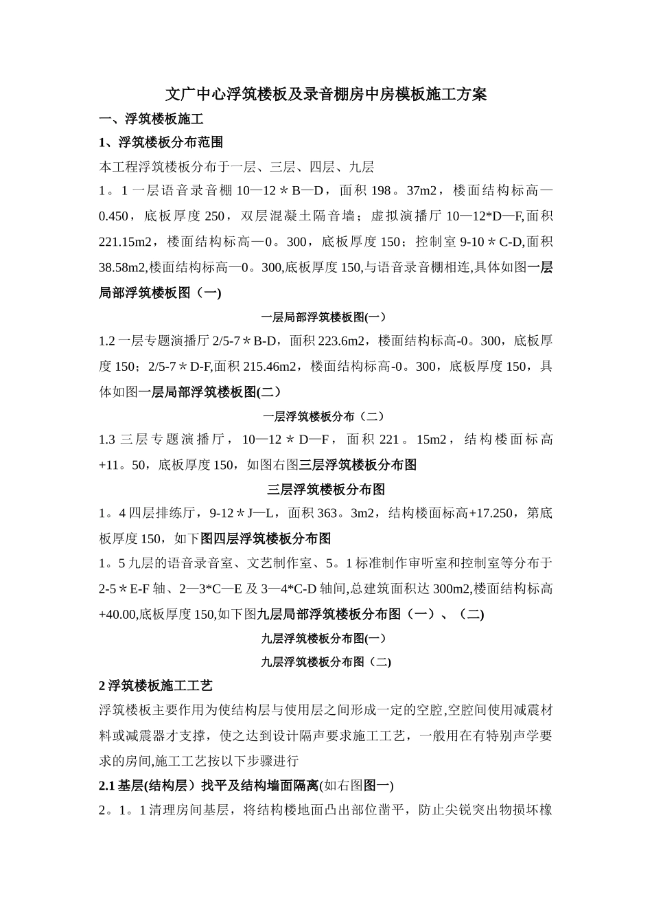 文广中心浮筑楼板及录音棚房中房施工方案_第1页