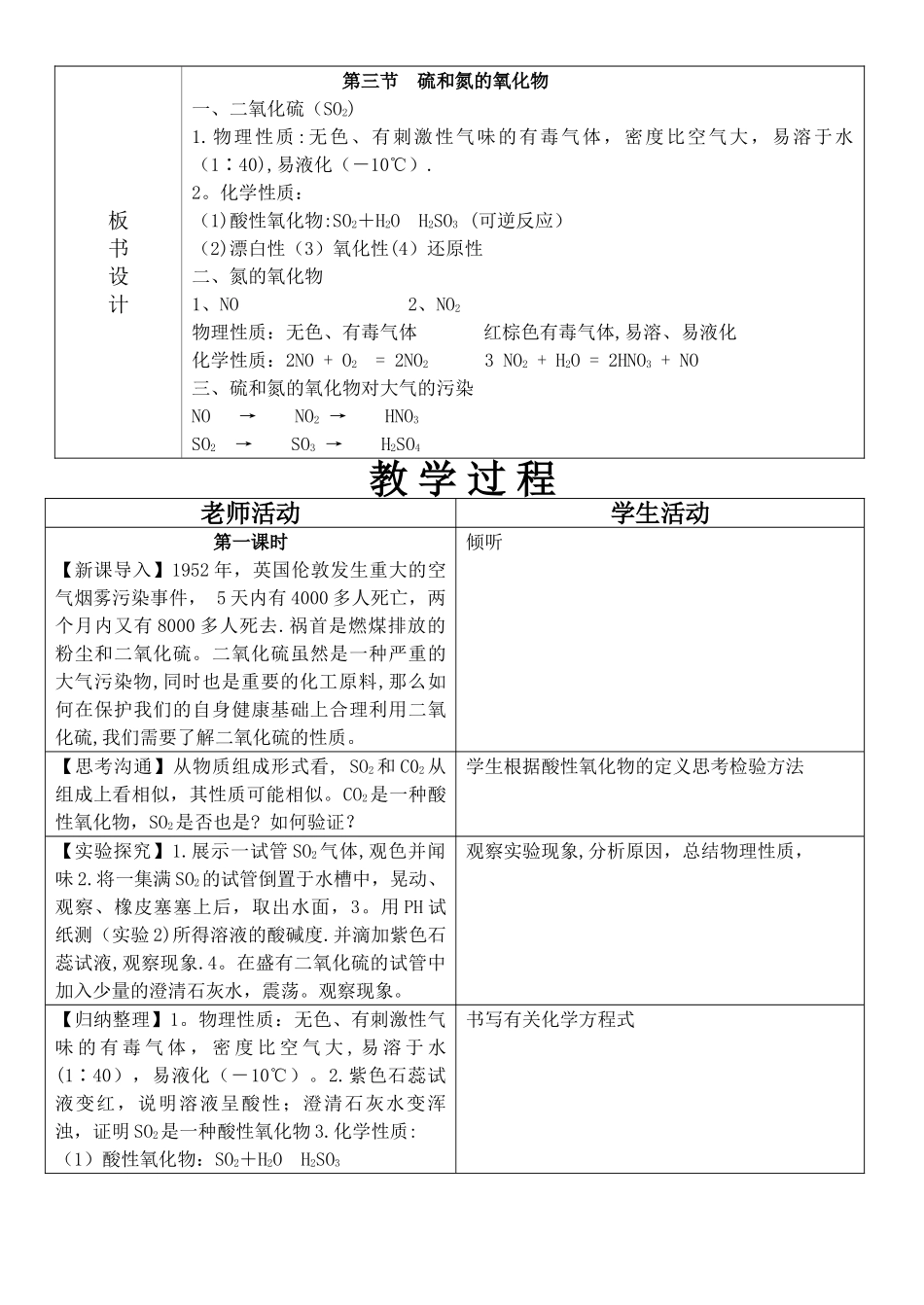 新人教版化学必修1第四章第三节氮和硫的氧化物教案_第2页