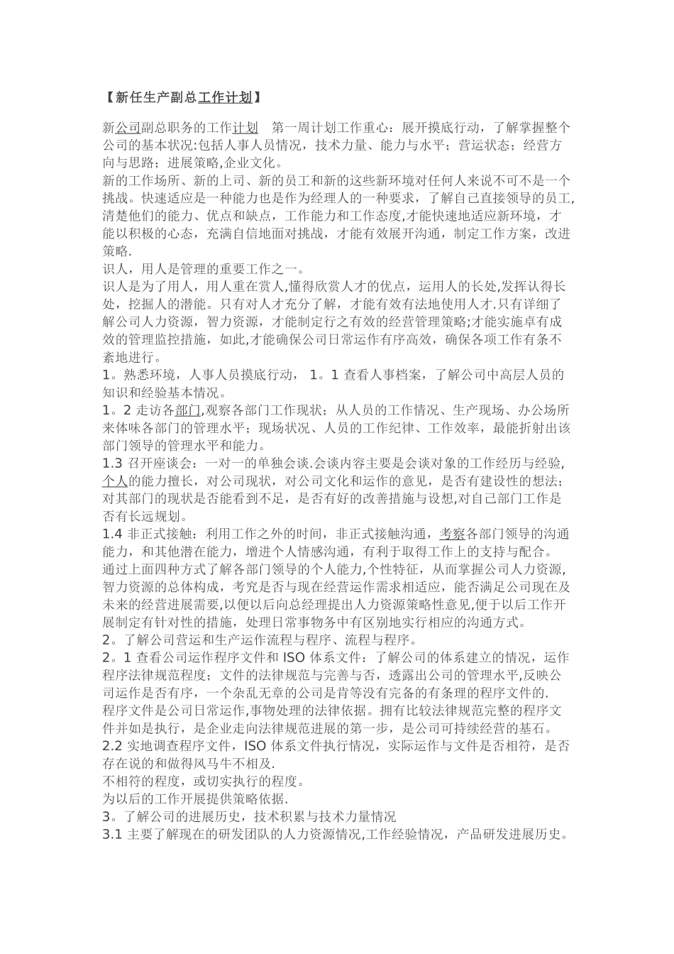 新任生产副总工作计划_第1页