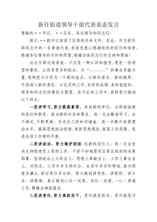 新任街道领导干部代表表态发言