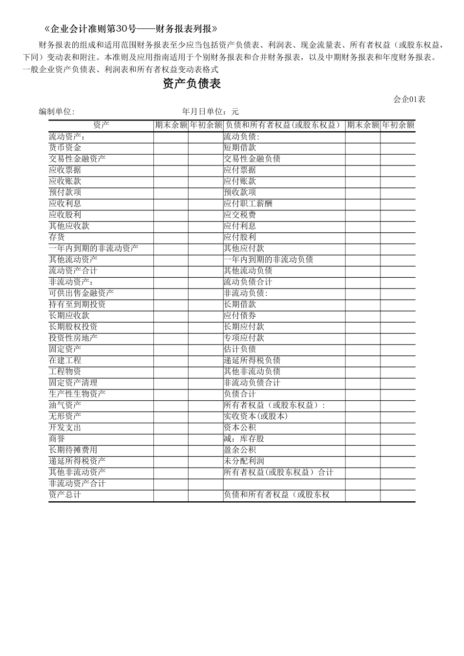 新会计准则全套报表模板_第1页