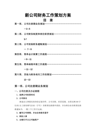 新公司财务策划方案