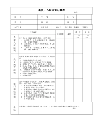新员工入职培训记录表