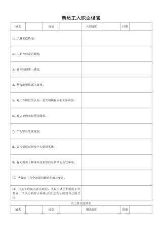 新员工入职面谈表