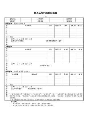 新员工培训跟踪记录表