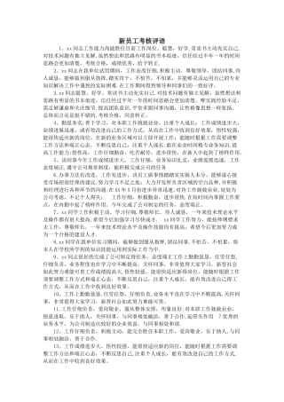 新员工考核评语