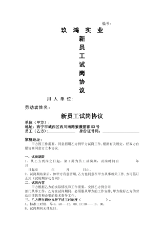 新员工试岗协议