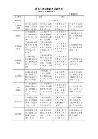 新员工试用期内表现评估表