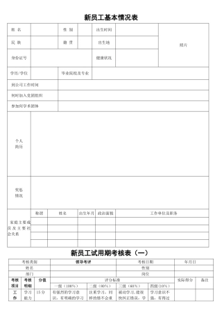 新员工试用期考核表(样本)