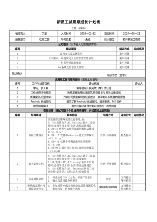 新员工试用期成长计划表