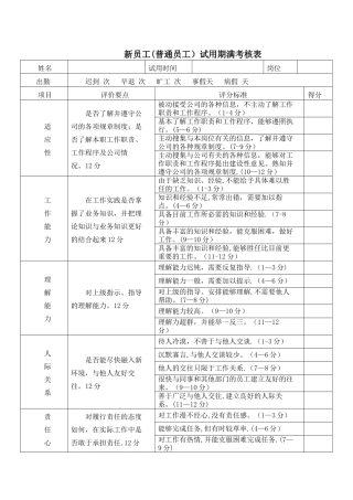 新员工转正考核表