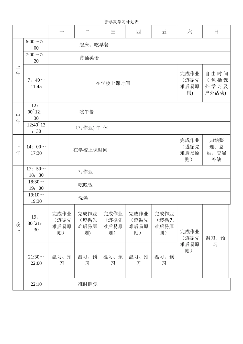 新学期学习计划表_第1页