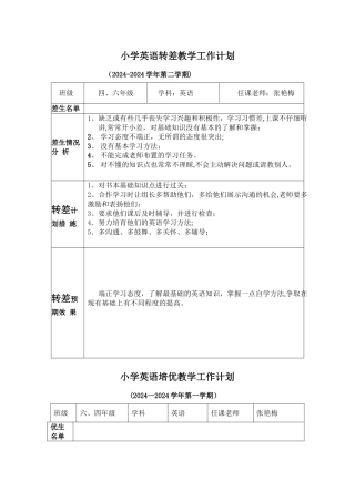 新小学英语转差教学工作计划