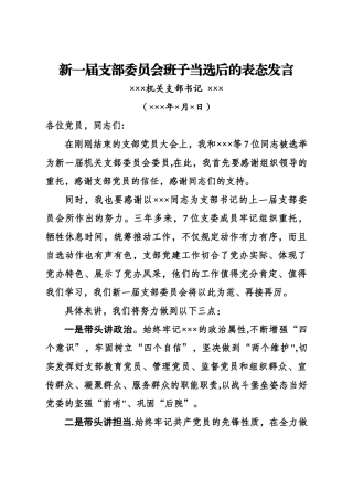 新当选支委会班子的表态发言稿