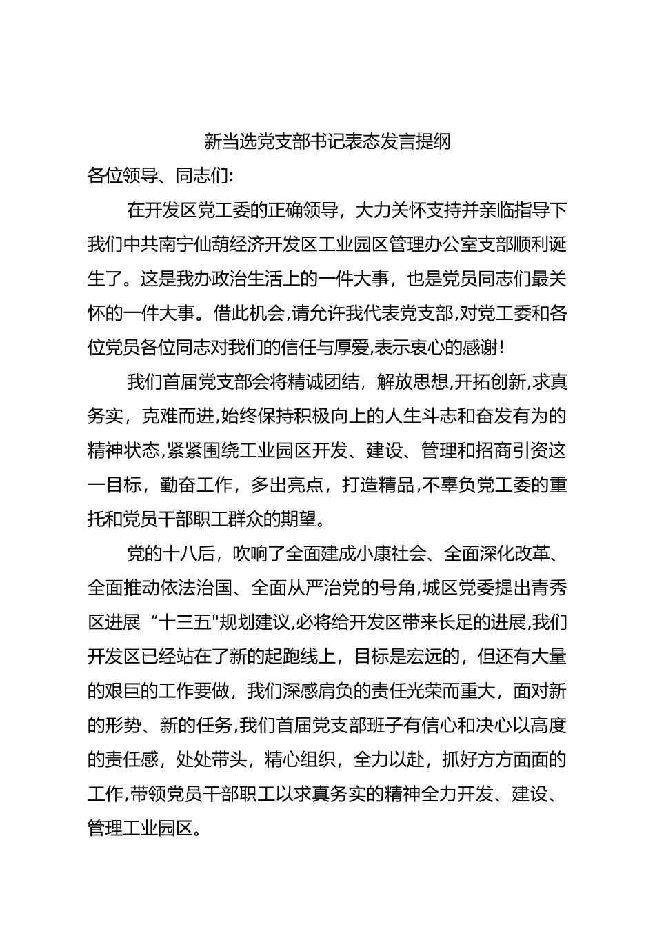 新当选支部书记表态发言提纲_第1页