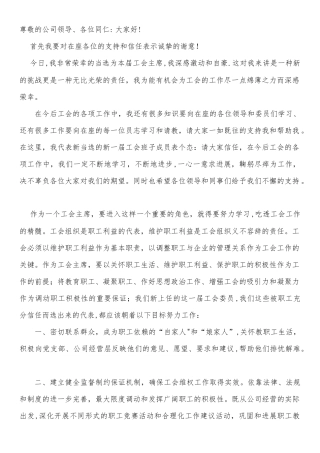 新当选的工会主席上任表态发言稿