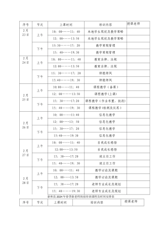 新教师培训安排表