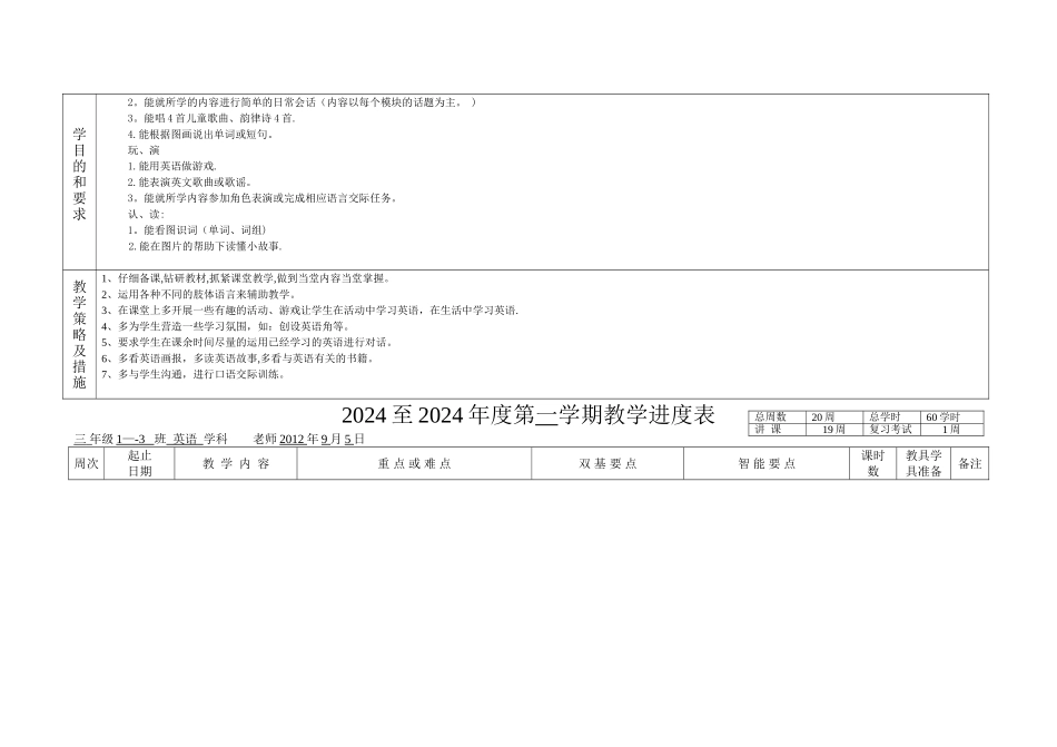 新教材三年级上册译林版英语教学计划表和进度表_第2页