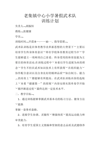 新武术训练计划