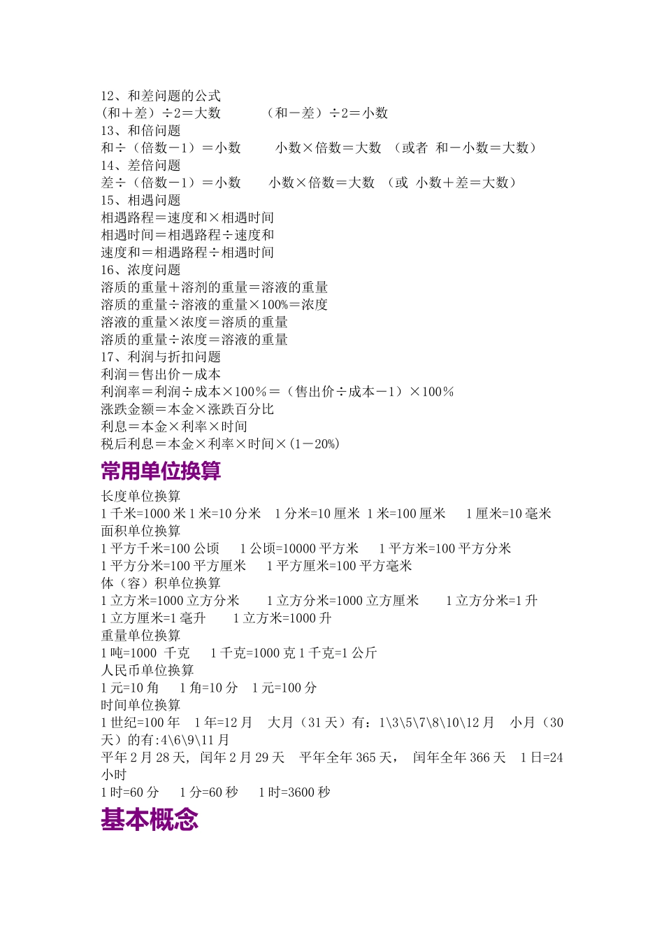 新版小学数学知识点总结大全_第2页