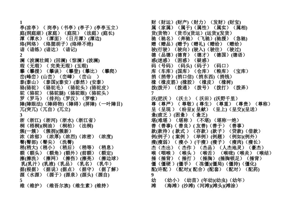 新课标人教版四年级语文下册生字表二组词_第1页