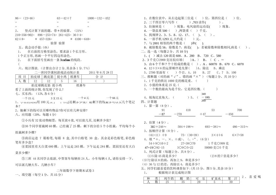 新课标人教版小学二年级下册数学期末试卷_第2页