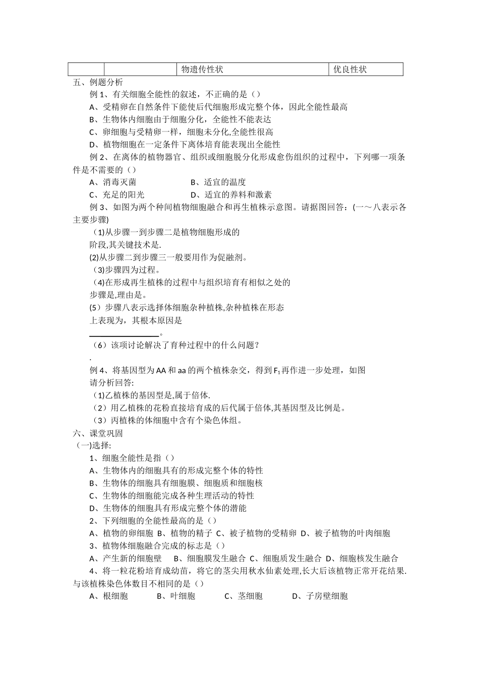 新课标高中生物选修三2.1植物细胞工程导学案_第2页